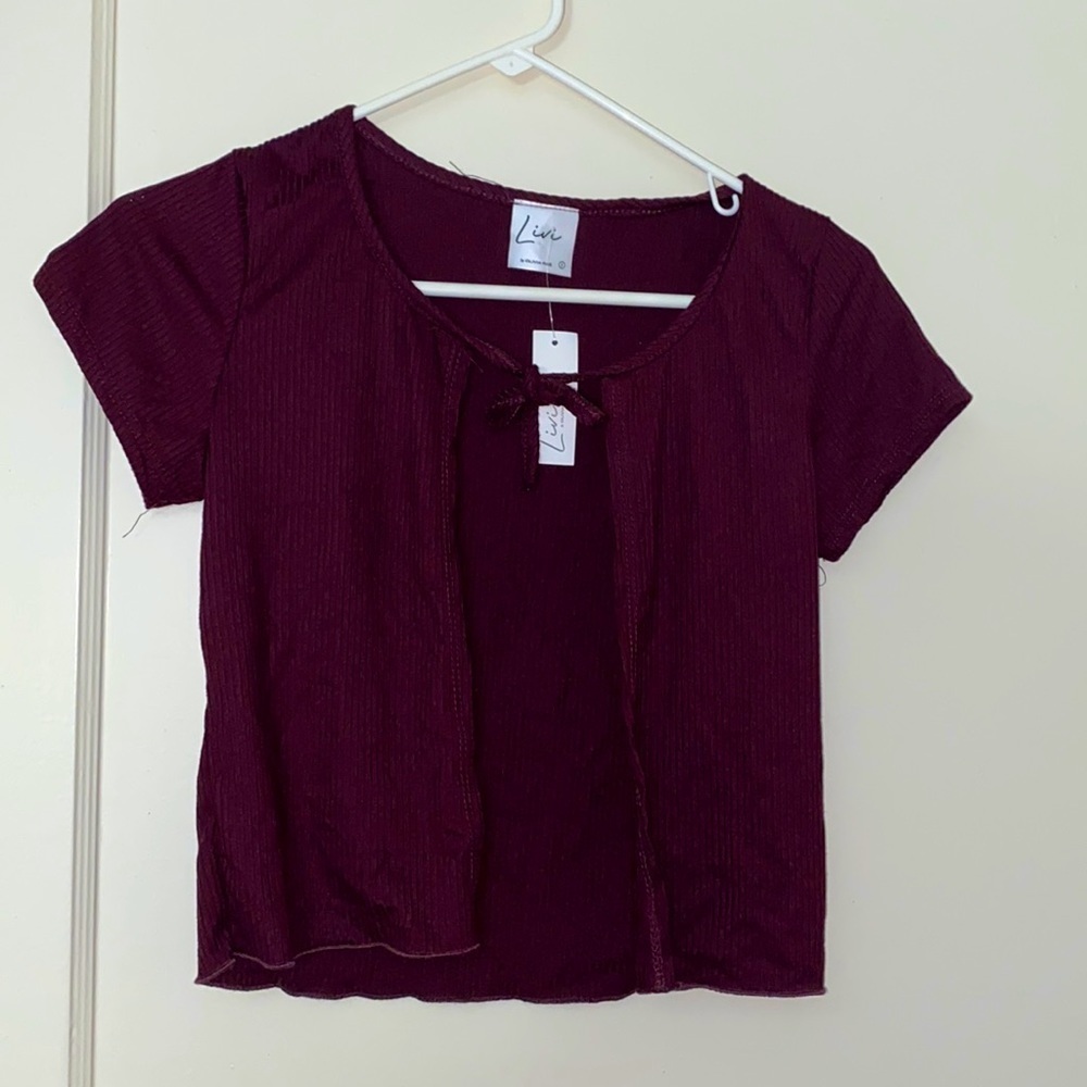 nwt livi by olivia rae red wine short sleeve cardigan size: S